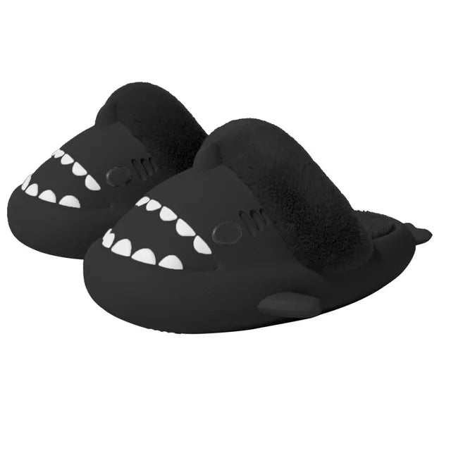 Winter Plush Shark Slippers Warm Velvet Cotton Slides Adults Gradient Non-Slip Thick Sole Shoes Couple Cute Waterproof Shoes