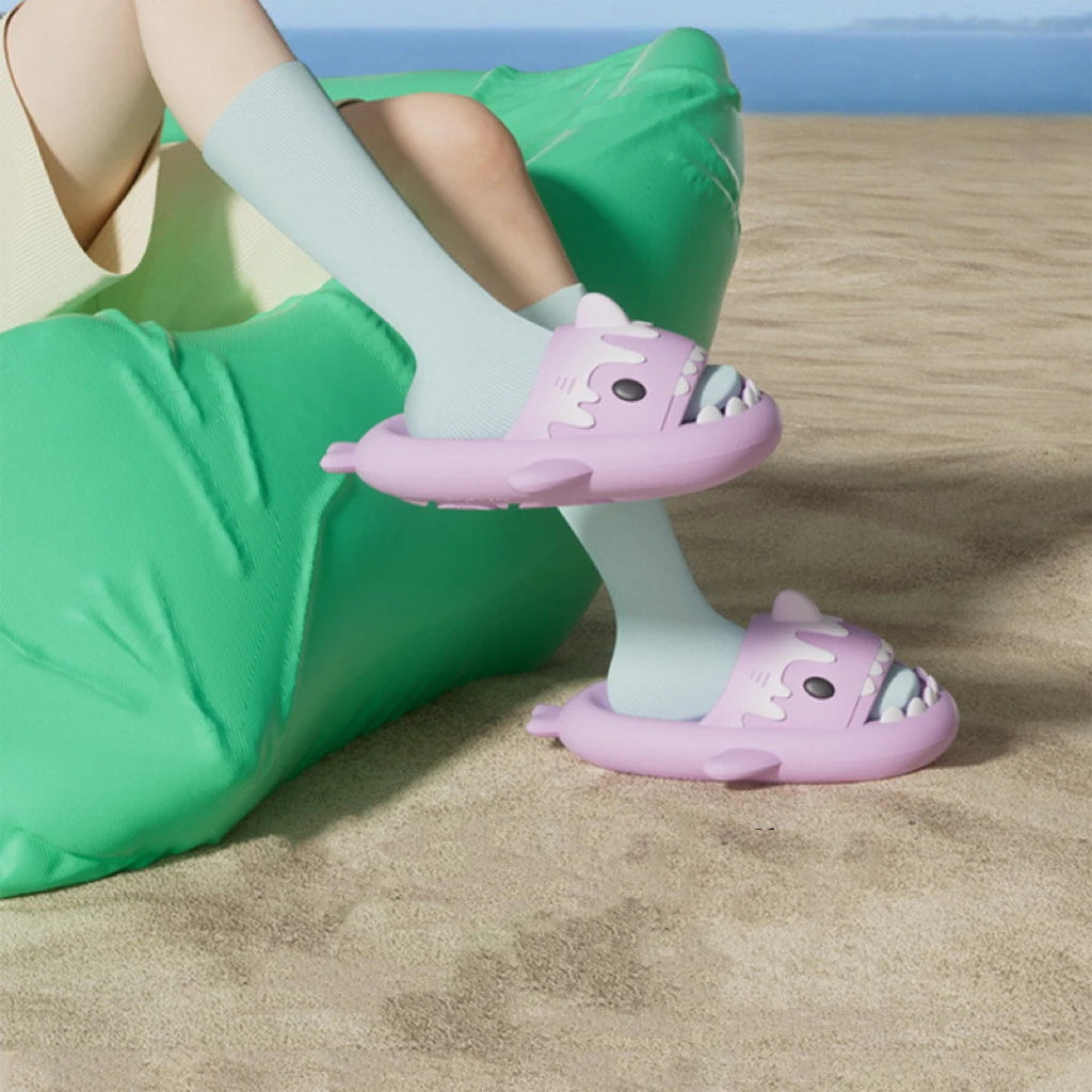 Ice Cream Shark Slippers Women's Slippers 2023 New Summer Indoor Outdoor Household Anti Slip Men Slippers Sandals 4cm Thick Sole