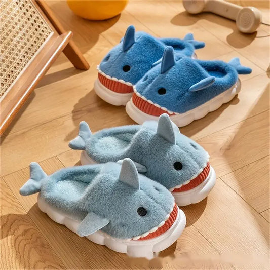 Cotton Slippers Female Winter Net Red Stereo Shark Cute Padded Thickened Non-slip Mute Home Warm Shoes