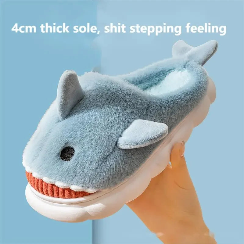 Cotton Slippers Female Winter Net Red Stereo Shark Cute Padded Thickened Non-slip Mute Home Warm Shoes